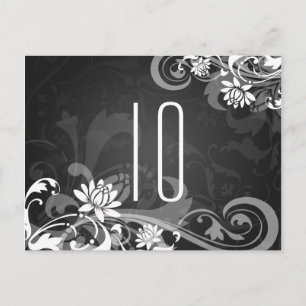 Elegant Table Number Floral Swirls Black Postcard
