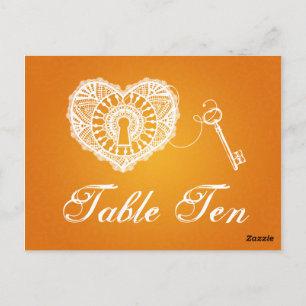 Elegant Table Number Key To My Heart Orange Postcard
