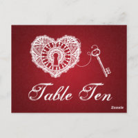 Elegant Table Number Key To My Heart Red