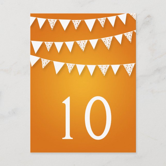 Elegant Table Number  Love Bunting Orange Postcard (Front)