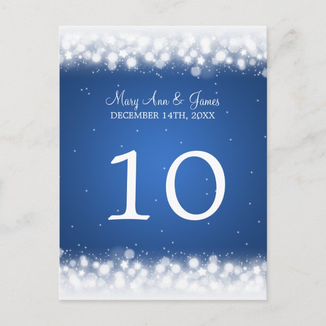 Elegant Table Number Magic Sparkle Blue Postcard (Front)