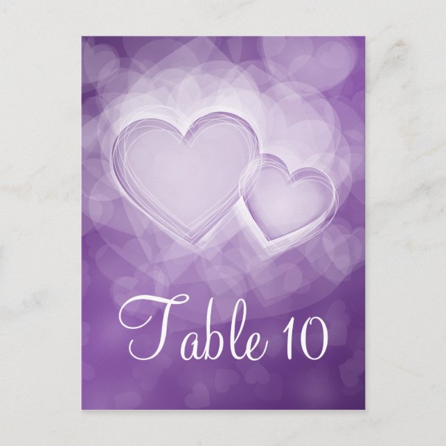 Elegant Table Number Modern Hearts Purple Postcard (Front)