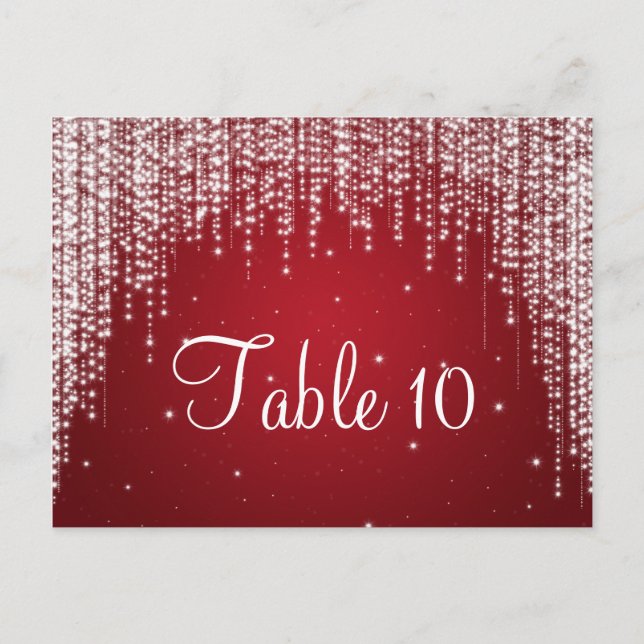 Elegant Table Number Night Dazzle Red Postcard (Front)