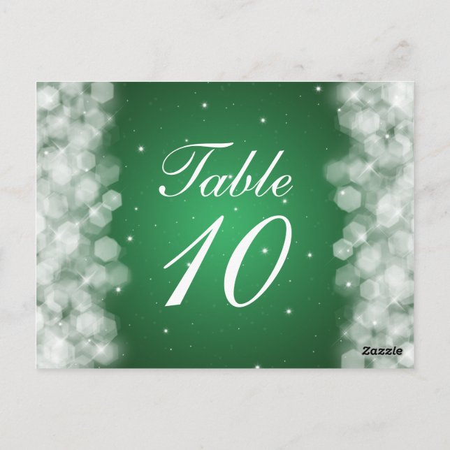 Elegant Table Number Party Sparkle Emerald Green Postcard (Back)