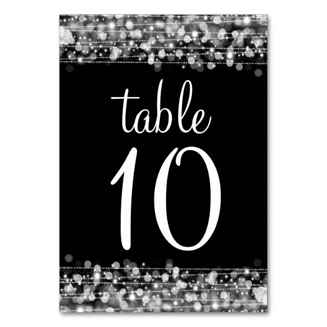 Elegant Table Number Party Sparkles Silver (Front)