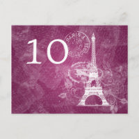 Elegant Table Number Romantic Paris Berry Pink