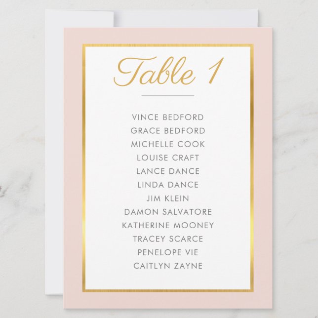 ELEGANT TABLE NUMBER Seating Chart blush pink gold (Front)