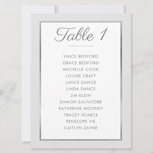 ELEGANT TABLE NUMBER Seating Chart silver grey (Front)