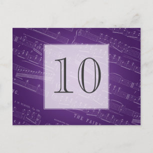 Elegant Table Number Sheet Music Purple Postcard
