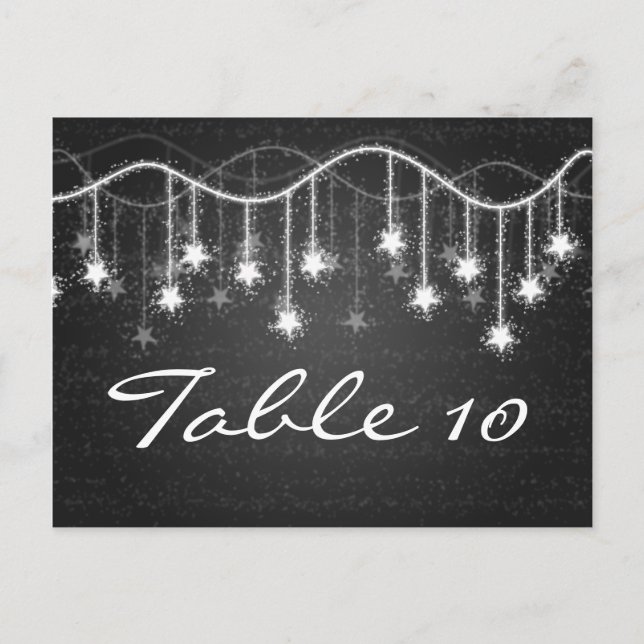 Elegant Table Number Shimmering Stars Black Postcard (Front)