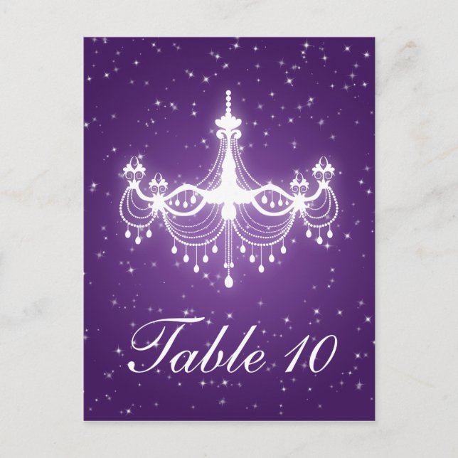 Elegant Table Number Sparkling Chandelier Purple Postcard (Front)