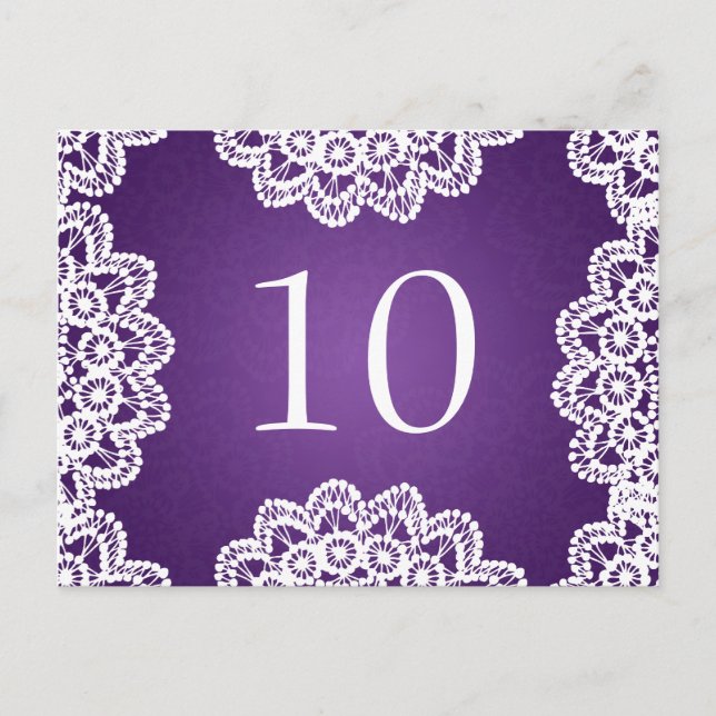 Elegant Table Number Vintage Lace Purple Postcard (Front)