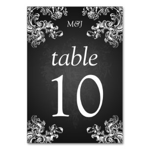 Elegant Table Number Vintage Swirls 2 Black