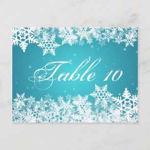 Elegant Table Number Winter Snowflakes Blue Postcard