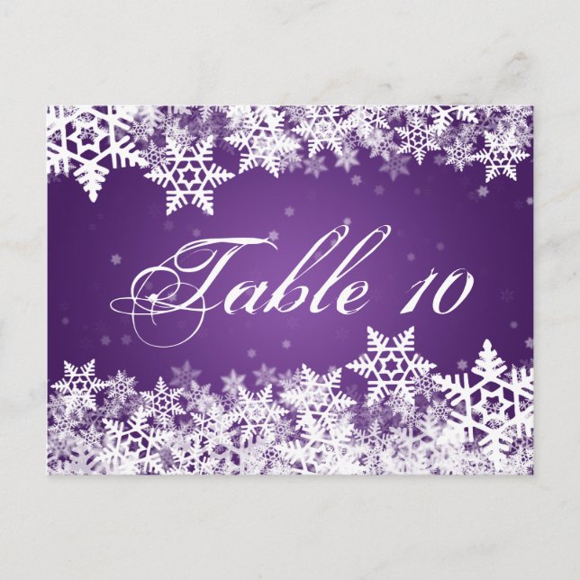 Elegant Table Number Winter Snowflakes Purple Postcard (Front)