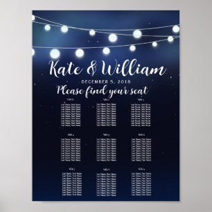 elegant Table plan party/wedding navy lights Poster