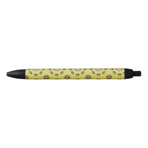 Elegant Tacha Floral Pattern Black Ink Pen