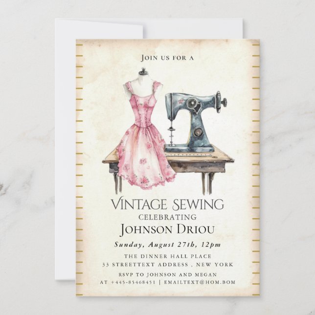Elegant Tailor & Sewing Party Invitation (Front)