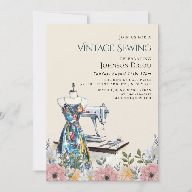 Elegant Tailor & Sewing Party Invitation (Front)