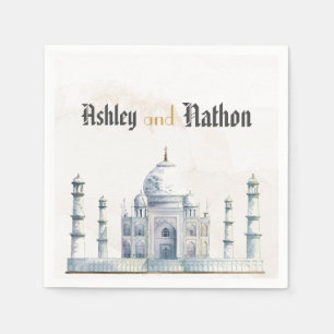 Elegant Taj Mahal Typology Watercolor Wedding Napkin