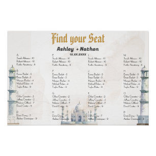 Elegant Taj Mahal Typology Watercolor Wedding  Poster