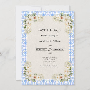 Elegant Talavera Blue Romantic Floral  Save The Date