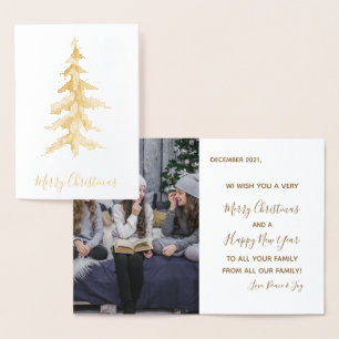 Elegant Tall Gold Green Merry Christmas Tree Photo Foil Card
