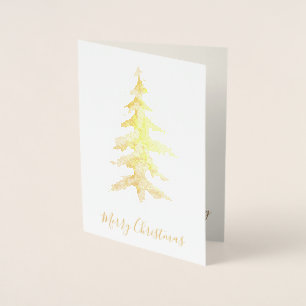 Elegant Tall Gold Merry Christmas Tree Photo Real Foil Card