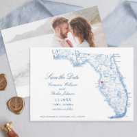 Elegant Tampa Florida Wedding Blue Map