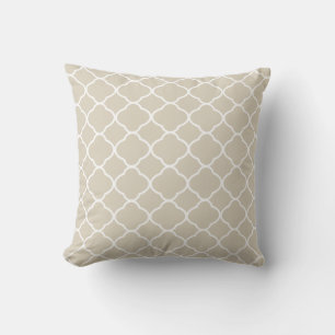 Elegant Tan Beige and White Geometric Pattern Cushion