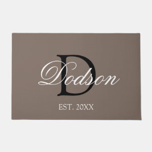 Elegant Tan Brown Script Family Monogram Doormat