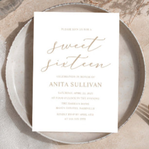 Elegant Tan Calligraphy Sweet Sixteen 16 Birthday Invitation