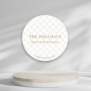Elegant Tan Chequered Gold Boutique Event Display Classic Round Sticker