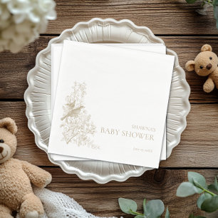 Elegant Tan Chinoiserie Nature Birds Baby Shower Napkin