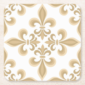 Elegant Tan Damask Square Paper Coaster
