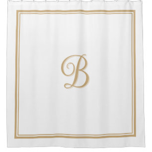 Elegant Tan Double Border Script Monogram Shower Curtain