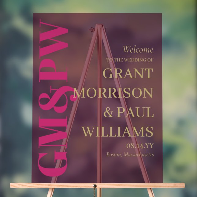 Elegant Tan Fuchsia Initials Typography Welcome Acrylic Sign (Neutral)