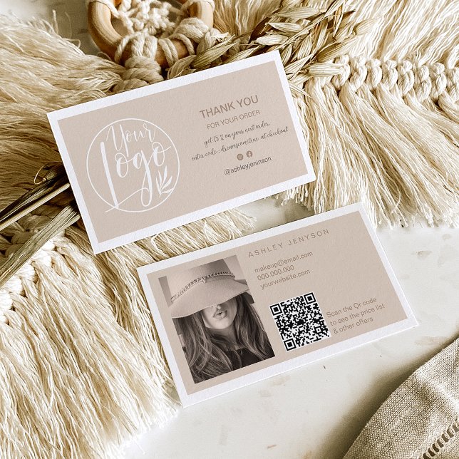Elegant tan minimalist logo Qr order thank you Business Card (Creator Uploaded)