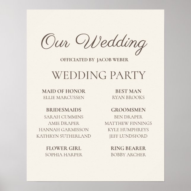 Elegant Tan Wedding Party Sign  (Front)