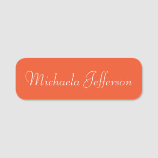 Elegant Tangerine Orange Unique Calligraphy Name Tag