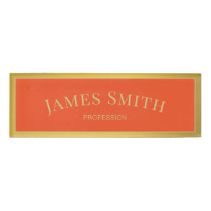 Elegant Tangerine Tango Orange & Gold Professional Name Tag