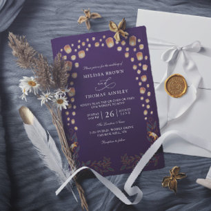 Elegant Tangled Lanterns Budget QR Code Wedding Invitation