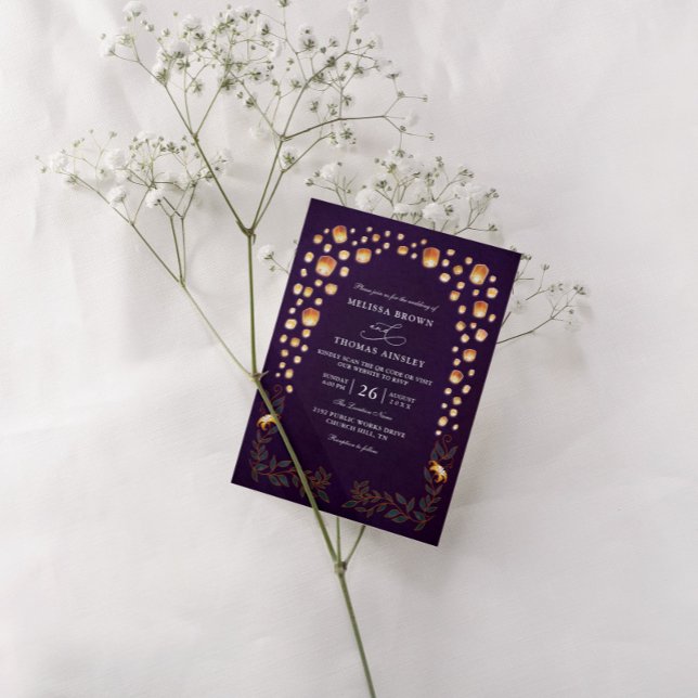 Elegant Tangled Lanterns Budget QR Code Wedding Invitation (Creator Uploaded)