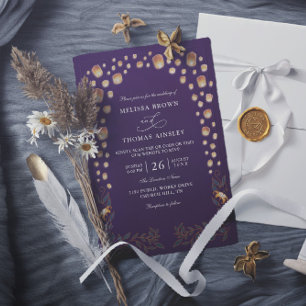 Elegant Tangled Lanterns Budget QR Code Wedding Invitation