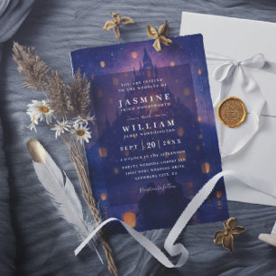 Elegant Tangled Lanterns Budget QR Code Wedding Invitation