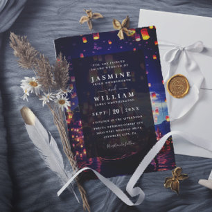 Elegant Tangled Lanterns Budget QR Code Wedding Invitation