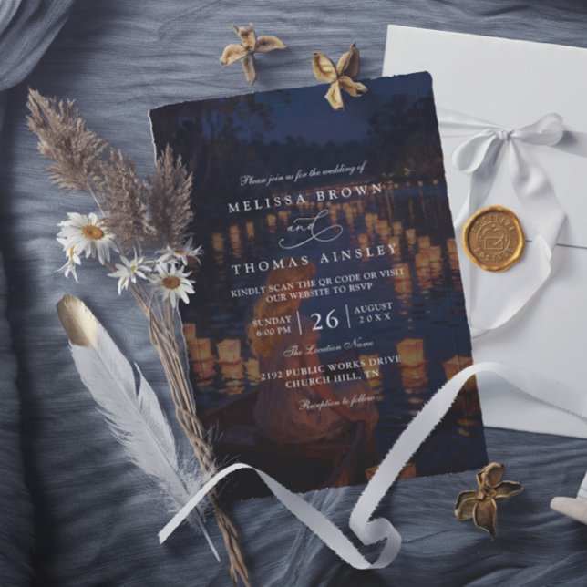 Elegant Tangled Lanterns Modern QR Code Wedding Invitation (Creator Uploaded)