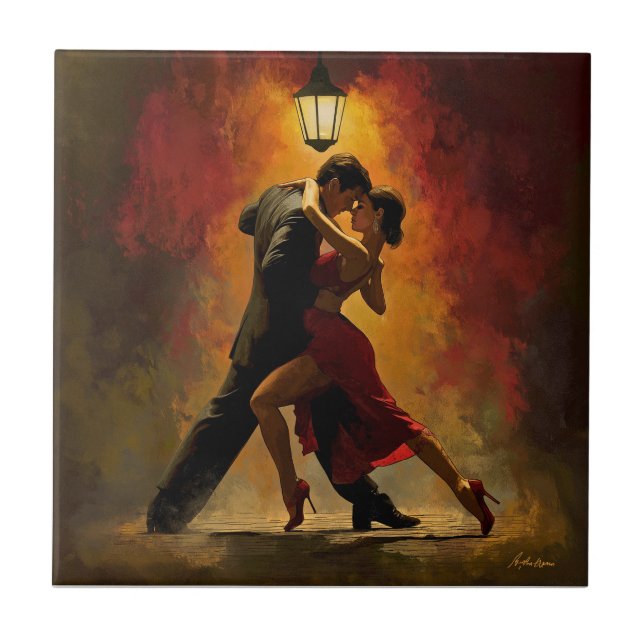 ✨Elegant Tango Couple Romantic Art Design Ceramic Tile (Front)