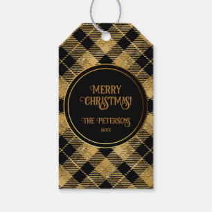 Elegant Tartan Black Gold Glitter Gift Tags