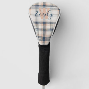 Elegant Tartan Blue Cream Monogram Golf Head Cover